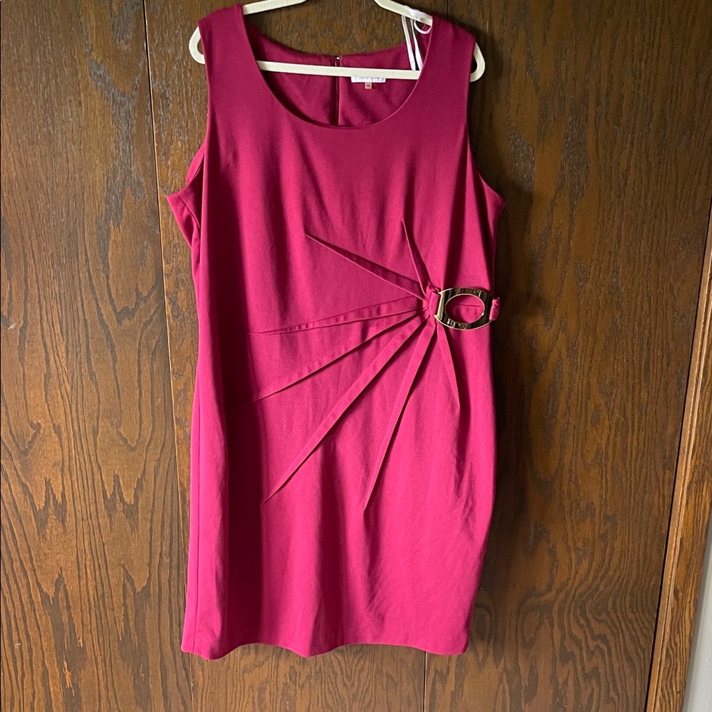 Calvin Klein Fuchsia Midi Dress with Belt Detail